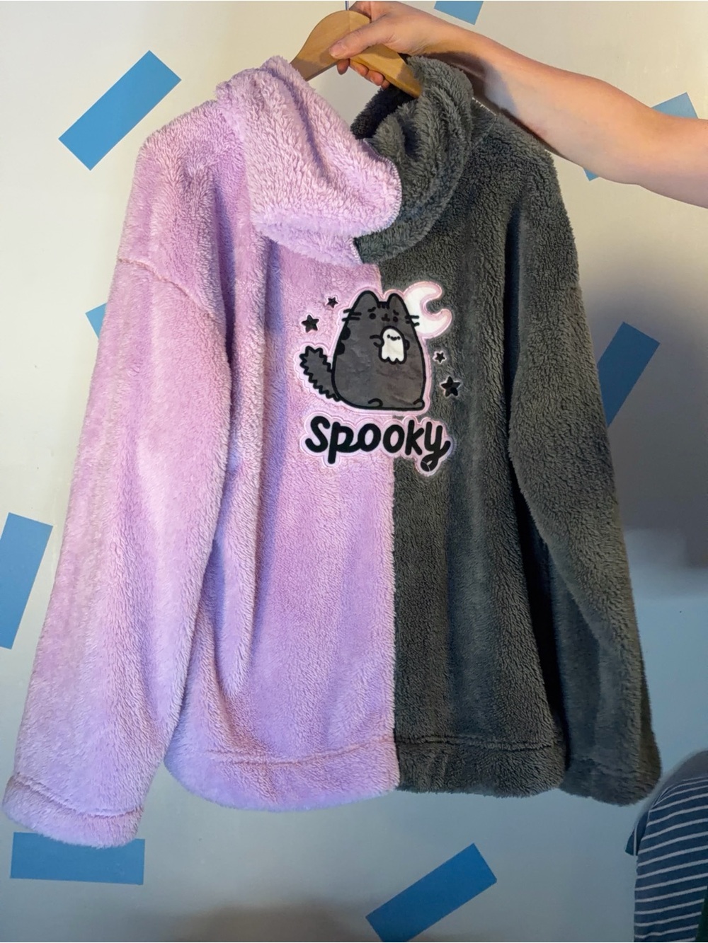 Pusheen Split Lavender & Charcoal Plush Hoodie